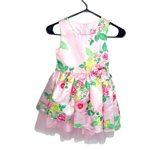 NANETTE GIRLS PINK SLEEVELESS FLORAL DRESS NETTING LAYER AT THE BASE SIZ…